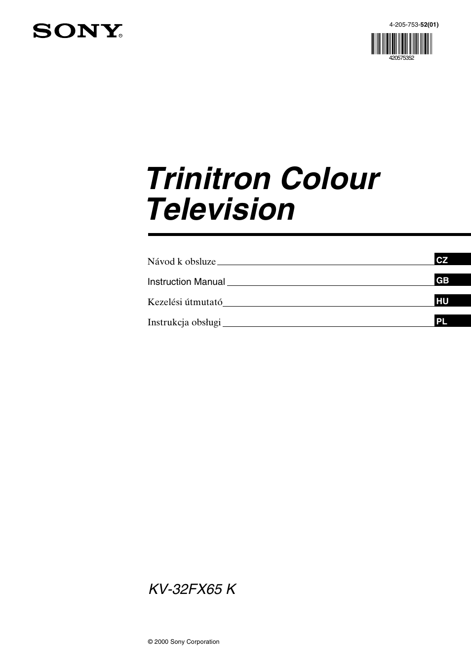 Sony FD Trinitron KV-32FX65 K User Manual | 108 pages