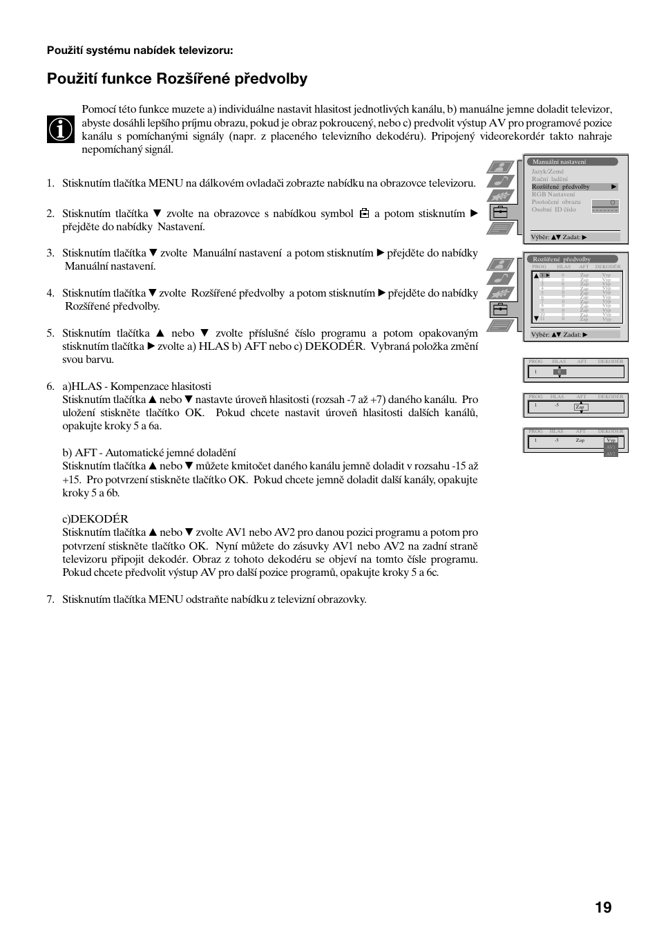 Použití funkce rozšířené předvolby, Použití systému nabídek televizoru | Sony FD Trinitron KV-32FX65 K User Manual | Page 21 / 108