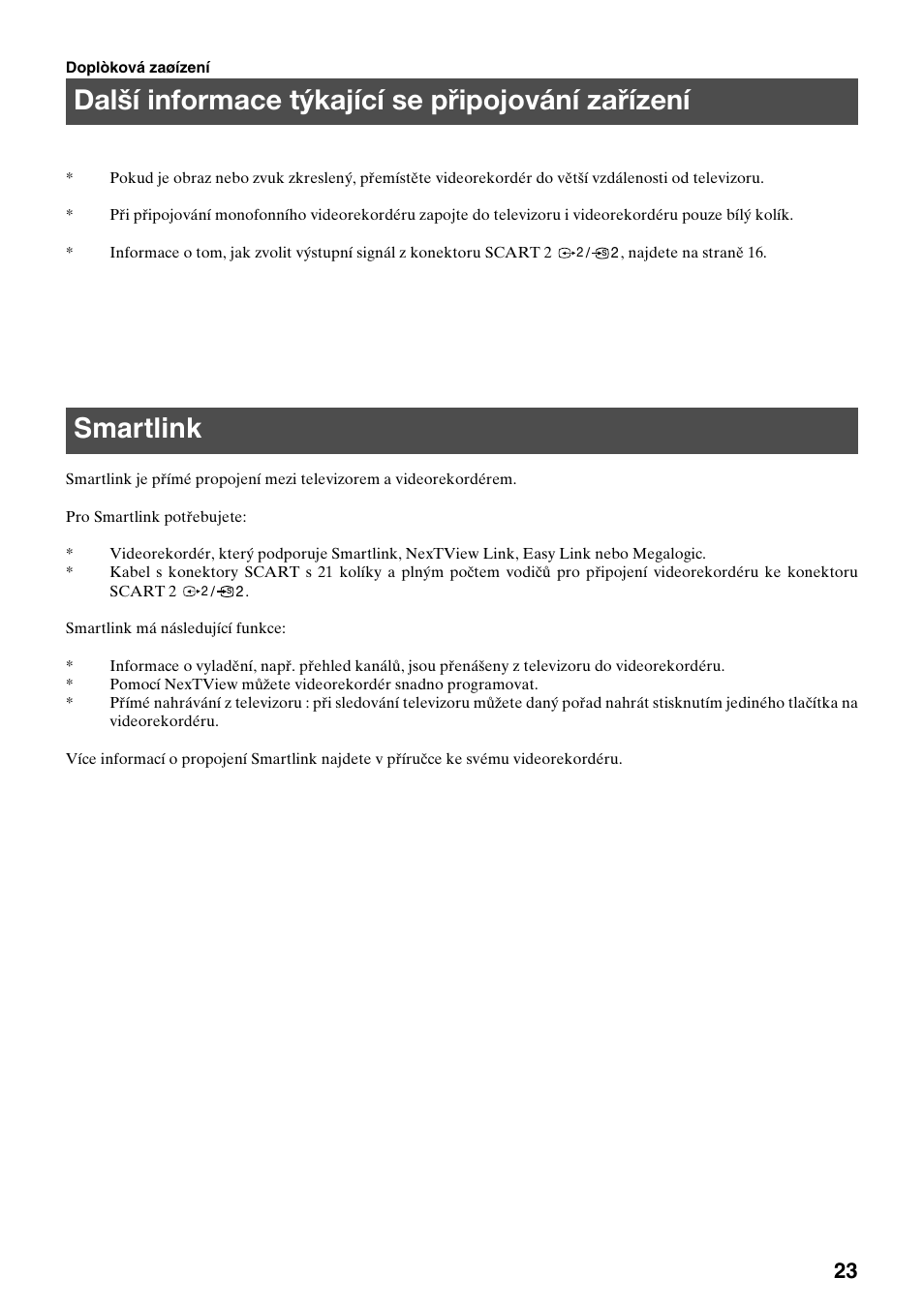 Další informace týkající se připojování zařízení, Smartlink | Sony FD Trinitron KV-32FX65 K User Manual | Page 25 / 108