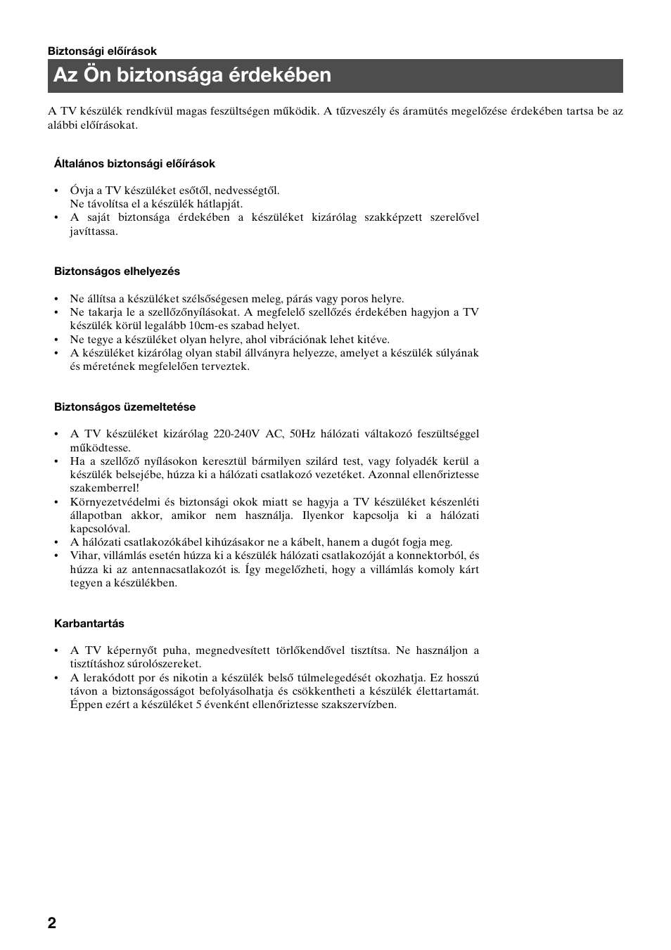 Az ön biztonsága érdekében | Sony FD Trinitron KV-32FX65 K User Manual | Page 56 / 108