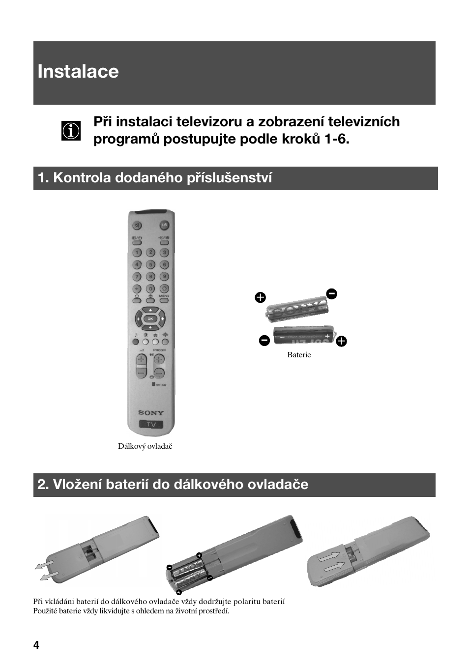Instalace | Sony FD Trinitron KV-32FX65 K User Manual | Page 6 / 108