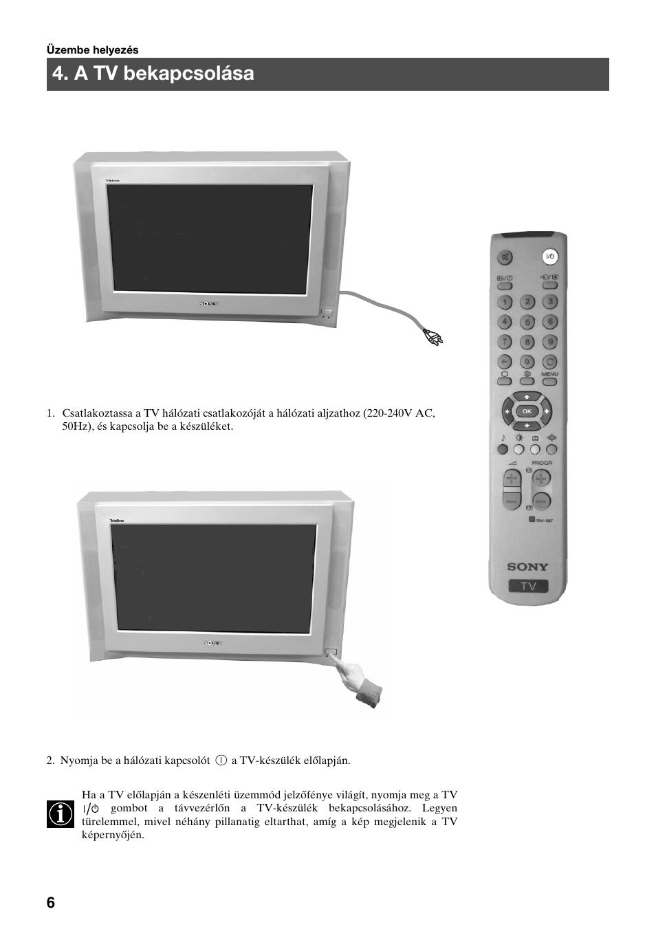 A tv bekapcsolása | Sony FD Trinitron KV-32FX65 K User Manual | Page 60 / 108