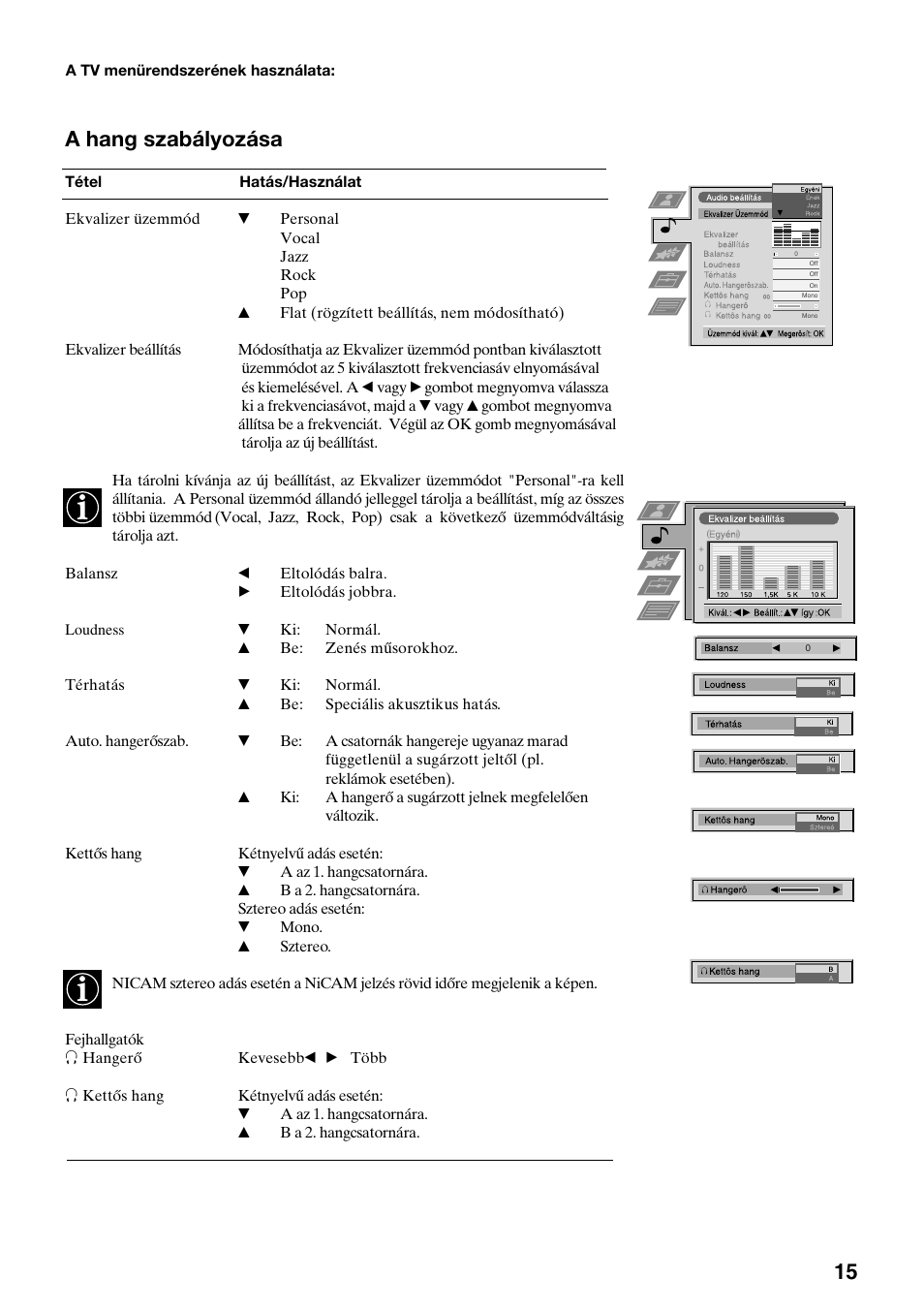 15 a hang szabályozása | Sony FD Trinitron KV-32FX65 K User Manual | Page 69 / 108