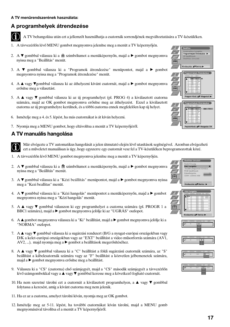 A programhelyek átrendezése, A tv manuális hangolása | Sony FD Trinitron KV-32FX65 K User Manual | Page 71 / 108