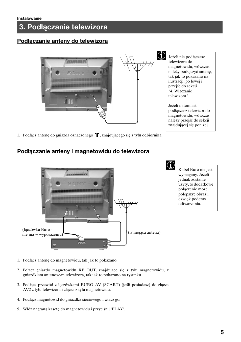 Podłączanie telewizora | Sony FD Trinitron KV-32FX65 K User Manual | Page 85 / 108