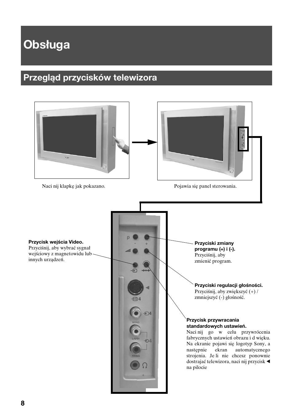 Obsługa, Przegląd przycisków telewizora | Sony FD Trinitron KV-32FX65 K User Manual | Page 88 / 108