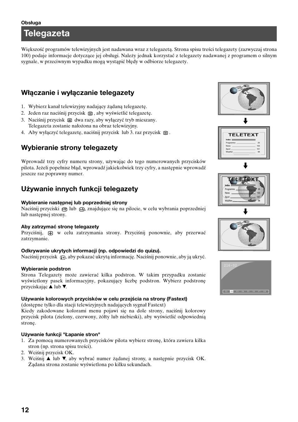 Telegazeta, Włączanie i wyłączanie telegazety, Wybieranie strony telegazety | Używanie innych funkcji telegazety, Teletext | Sony FD Trinitron KV-32FX65 K User Manual | Page 92 / 108