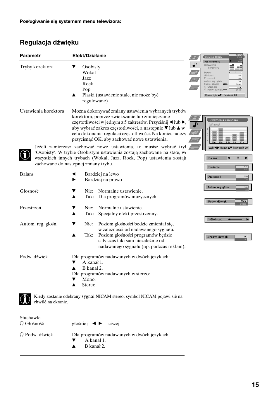 15 regulacja dźwięku | Sony FD Trinitron KV-32FX65 K User Manual | Page 95 / 108