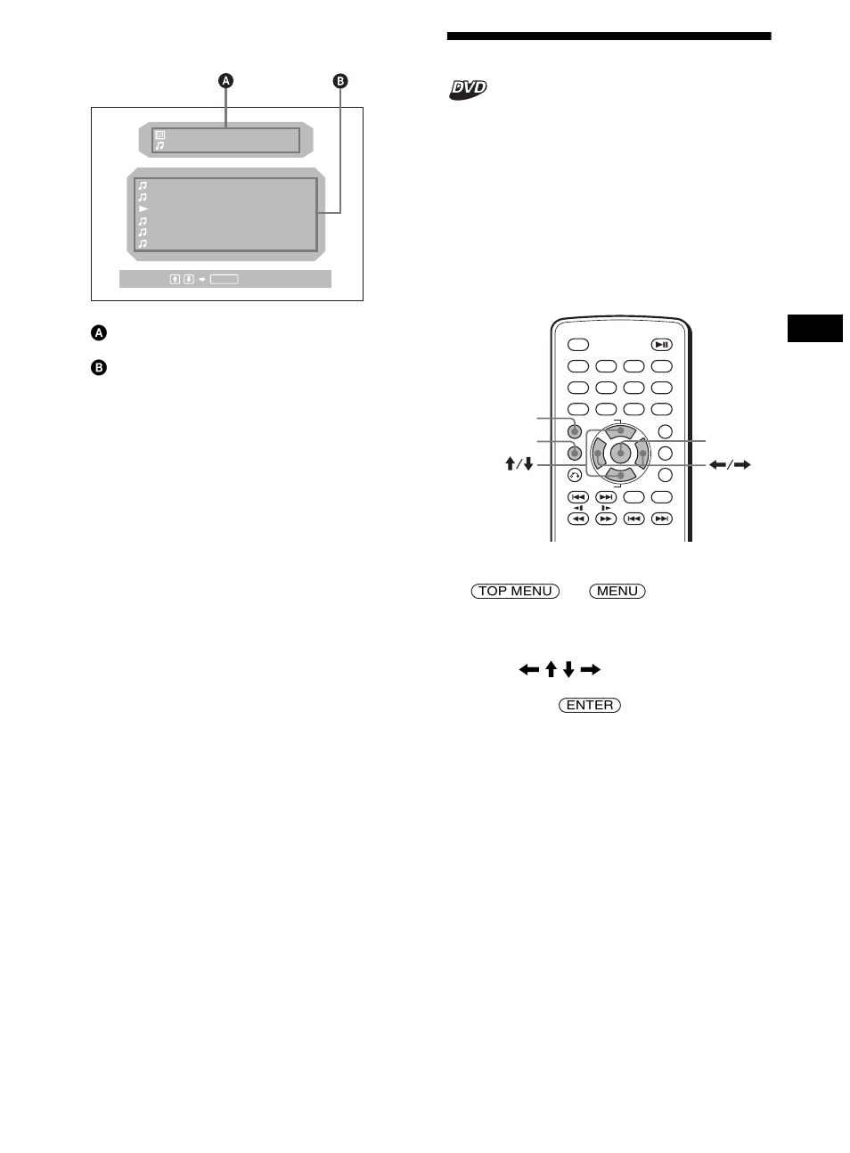 Using the menus on dvds, Display items on the list, Acurrent track/album | Image, Number and name b the track/album, Names | Sony DVX-11B User Manual | Page 17 / 196