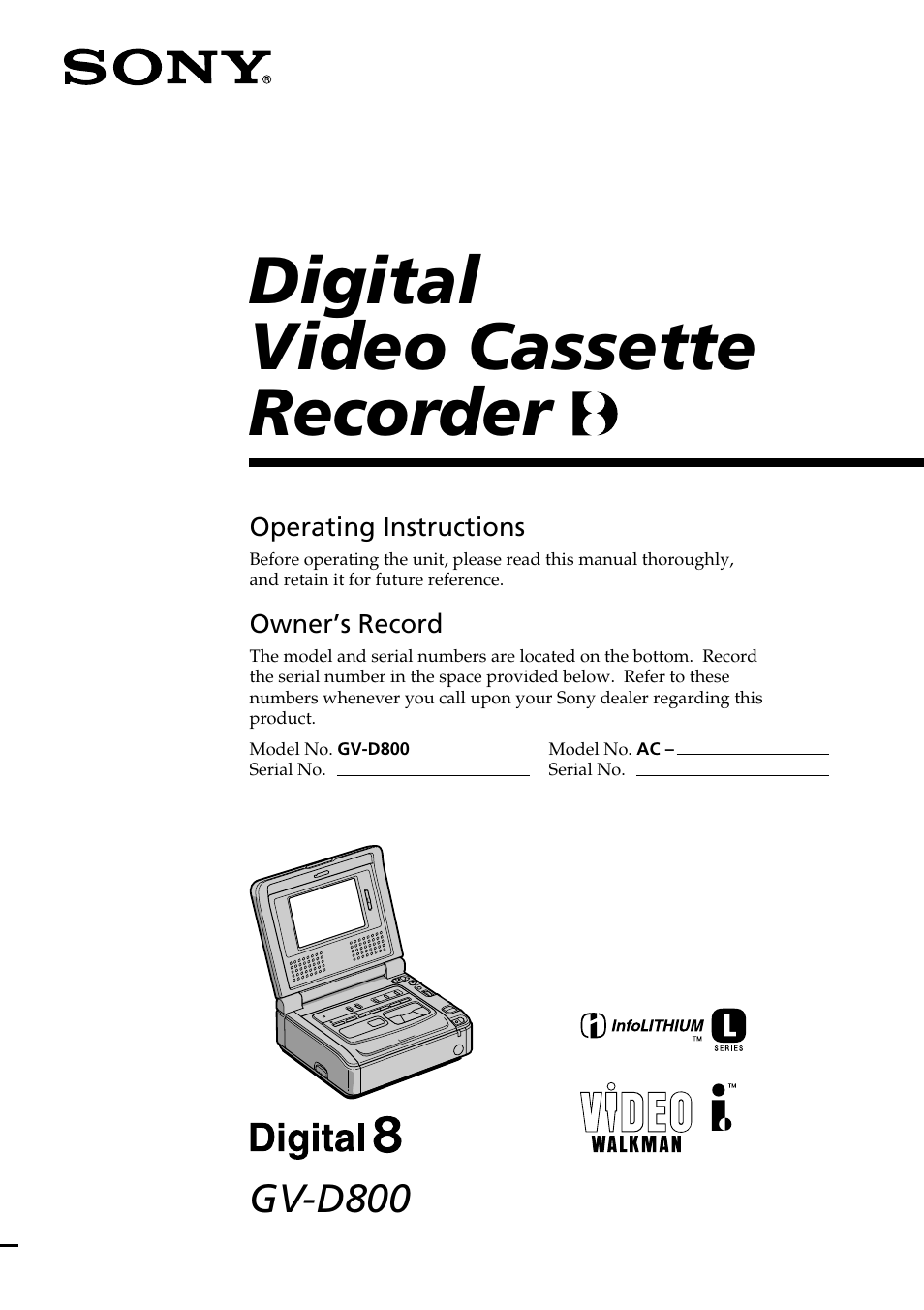 Sony GV-D800 User Manual | 76 pages
