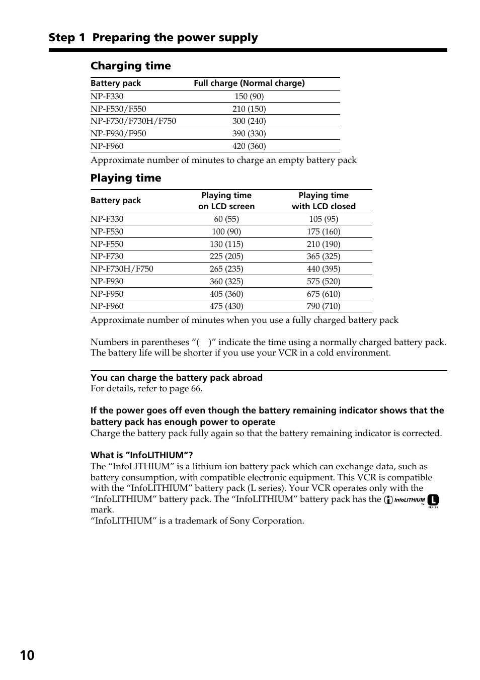 Step 1 preparing the power supply | Sony GV-D800 User Manual | Page 10 / 76