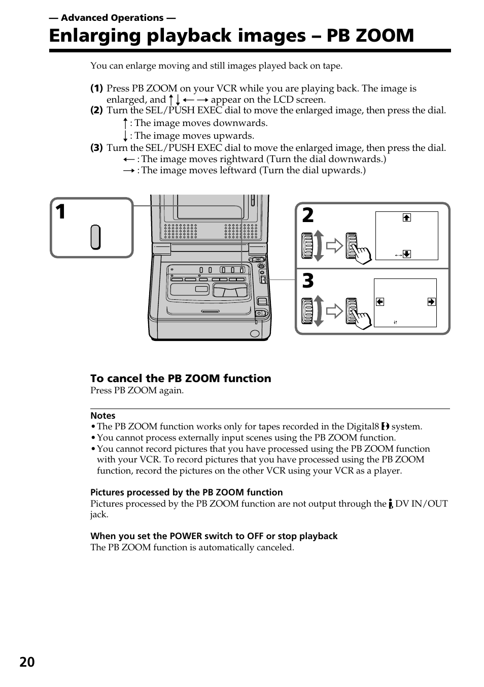 Enlarging playback images – pb zoom | Sony GV-D800 User Manual | Page 20 / 76