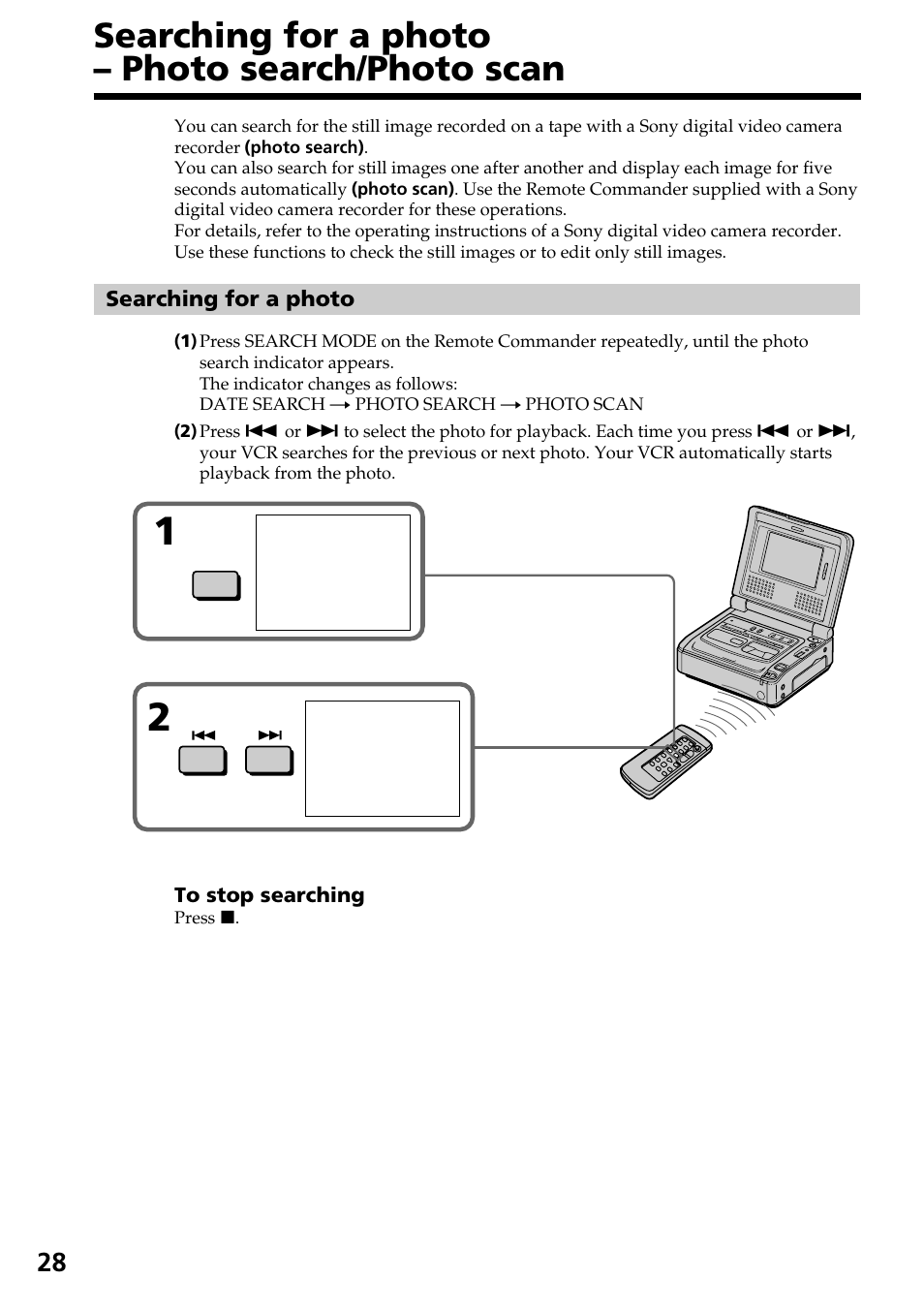 Searching for a photo – photo search/photo scan | Sony GV-D800 User Manual | Page 28 / 76