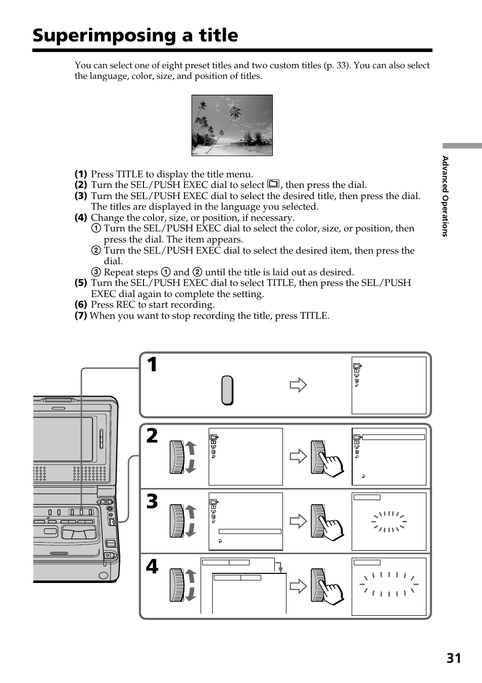 Superimposing a title | Sony GV-D800 User Manual | Page 31 / 76