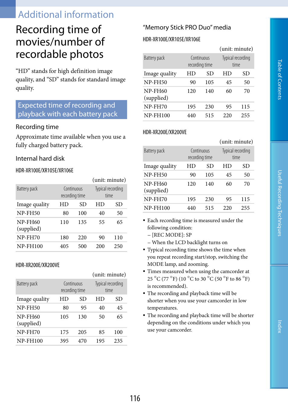 Additional information | Sony XR200VE User Manual | Page 116 / 134
