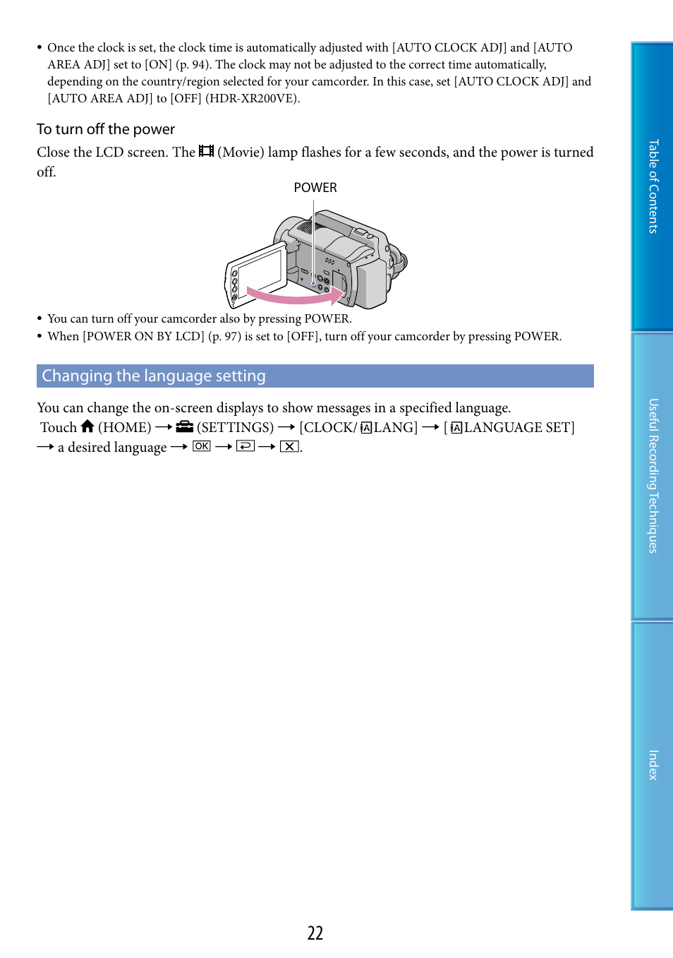 Changing the language setting | Sony XR200VE User Manual | Page 22 / 134