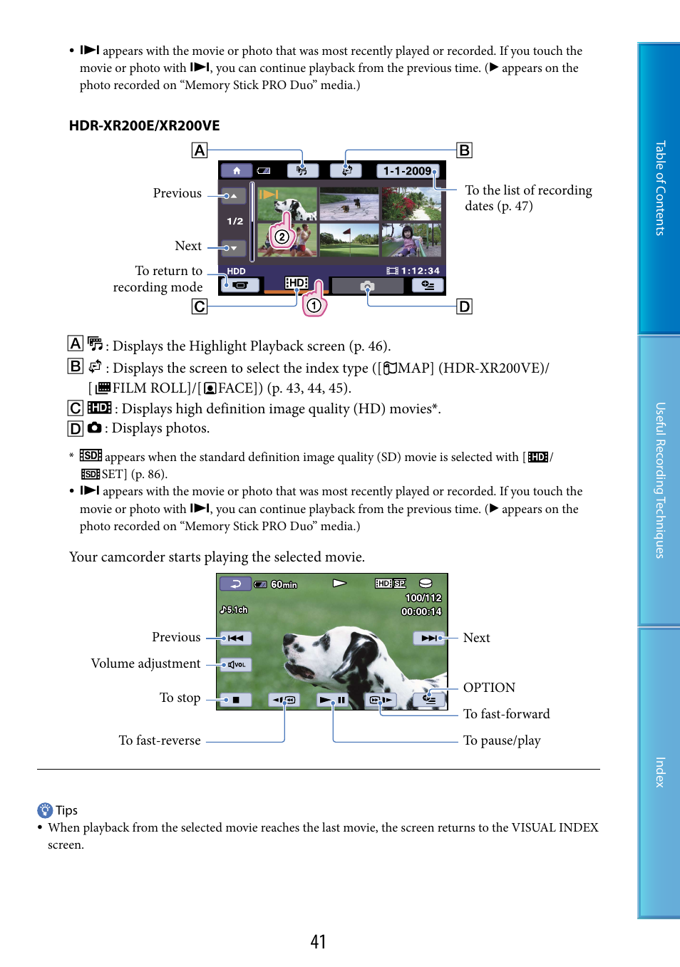 Sony XR200VE User Manual | Page 41 / 134