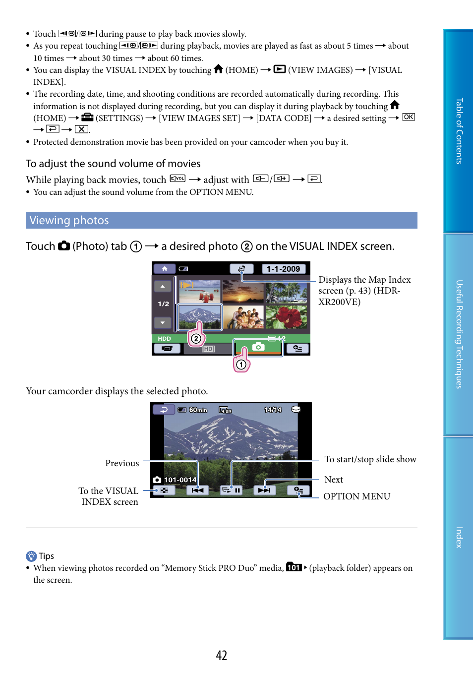 Viewing photos, Lder (42) | Sony XR200VE User Manual | Page 42 / 134