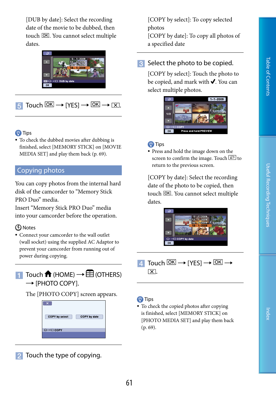 Copying photos | Sony XR200VE User Manual | Page 61 / 134