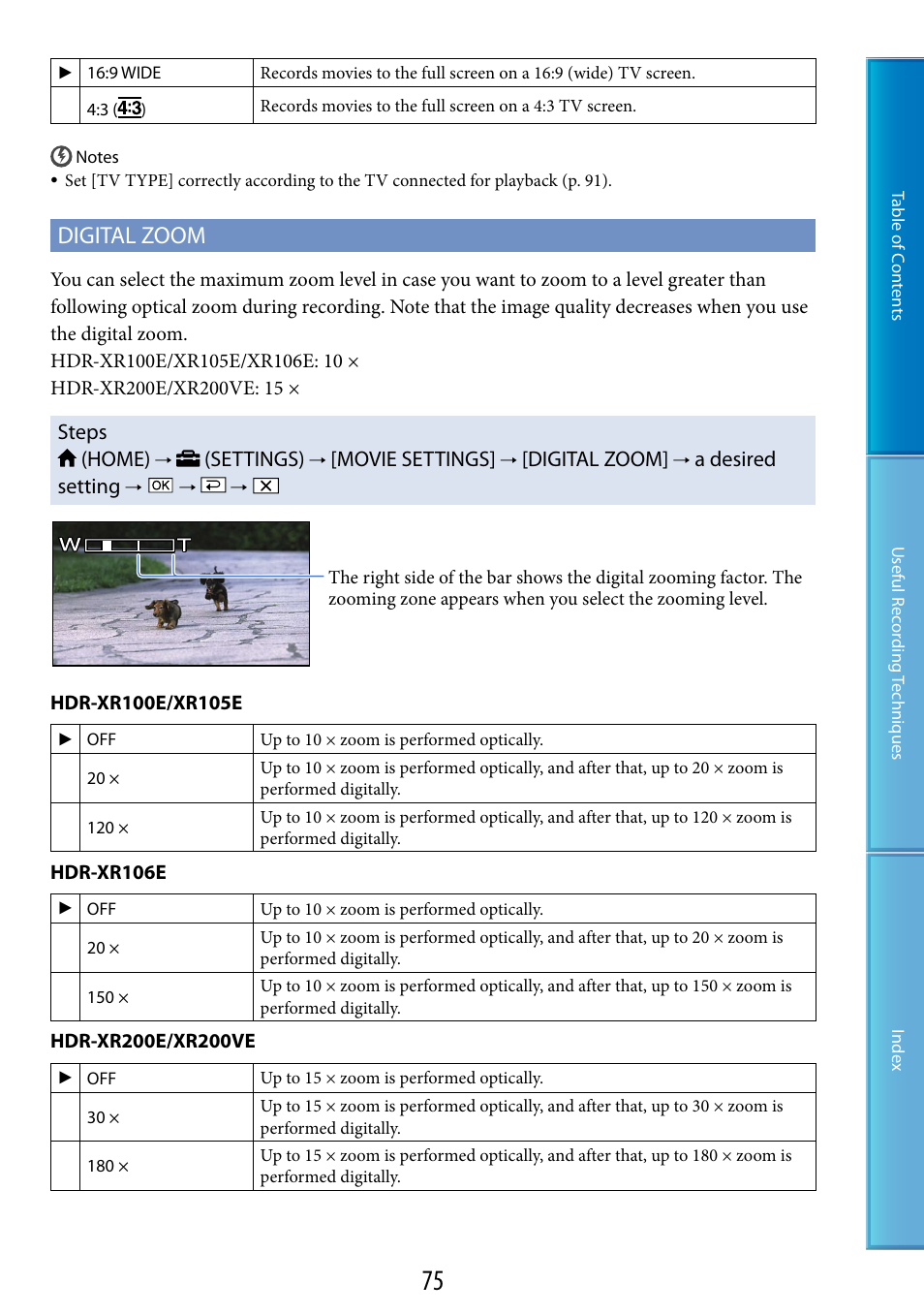 Digital zoom | Sony XR200VE User Manual | Page 75 / 134