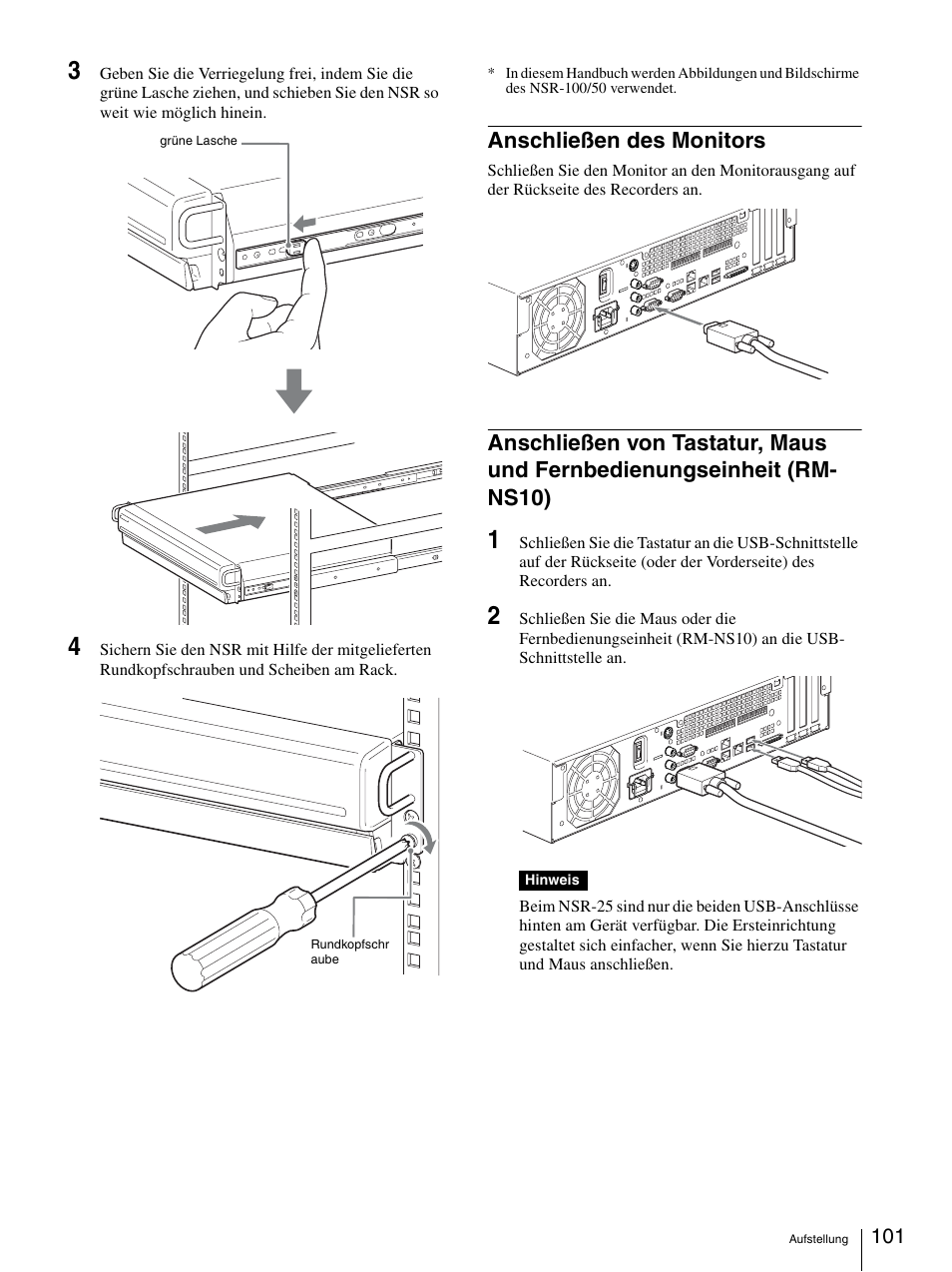 Anschließen des monitors, Fernbedienungseinheit (rm-ns10) | Sony Security Camera User Manual | Page 101 / 204