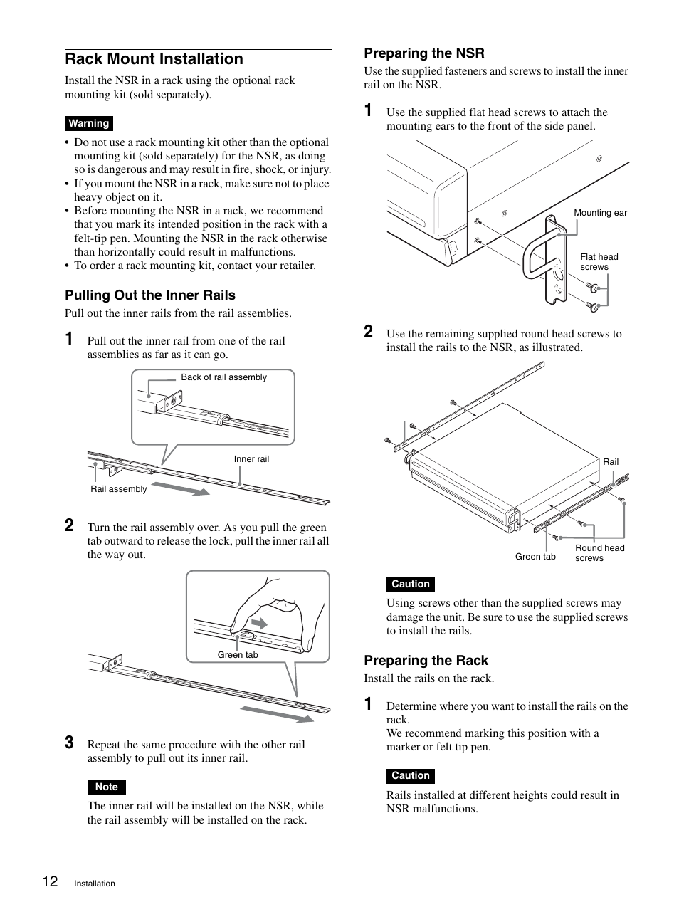 Rack mount installation | Sony Security Camera User Manual | Page 12 / 204