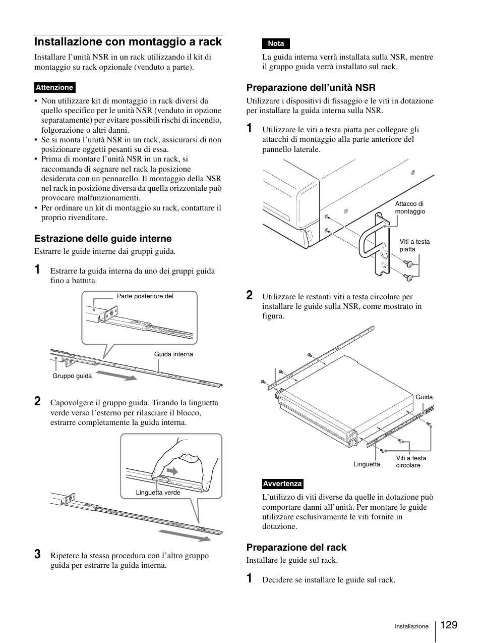 Installazione con montaggio a rack | Sony Security Camera User Manual | Page 129 / 204