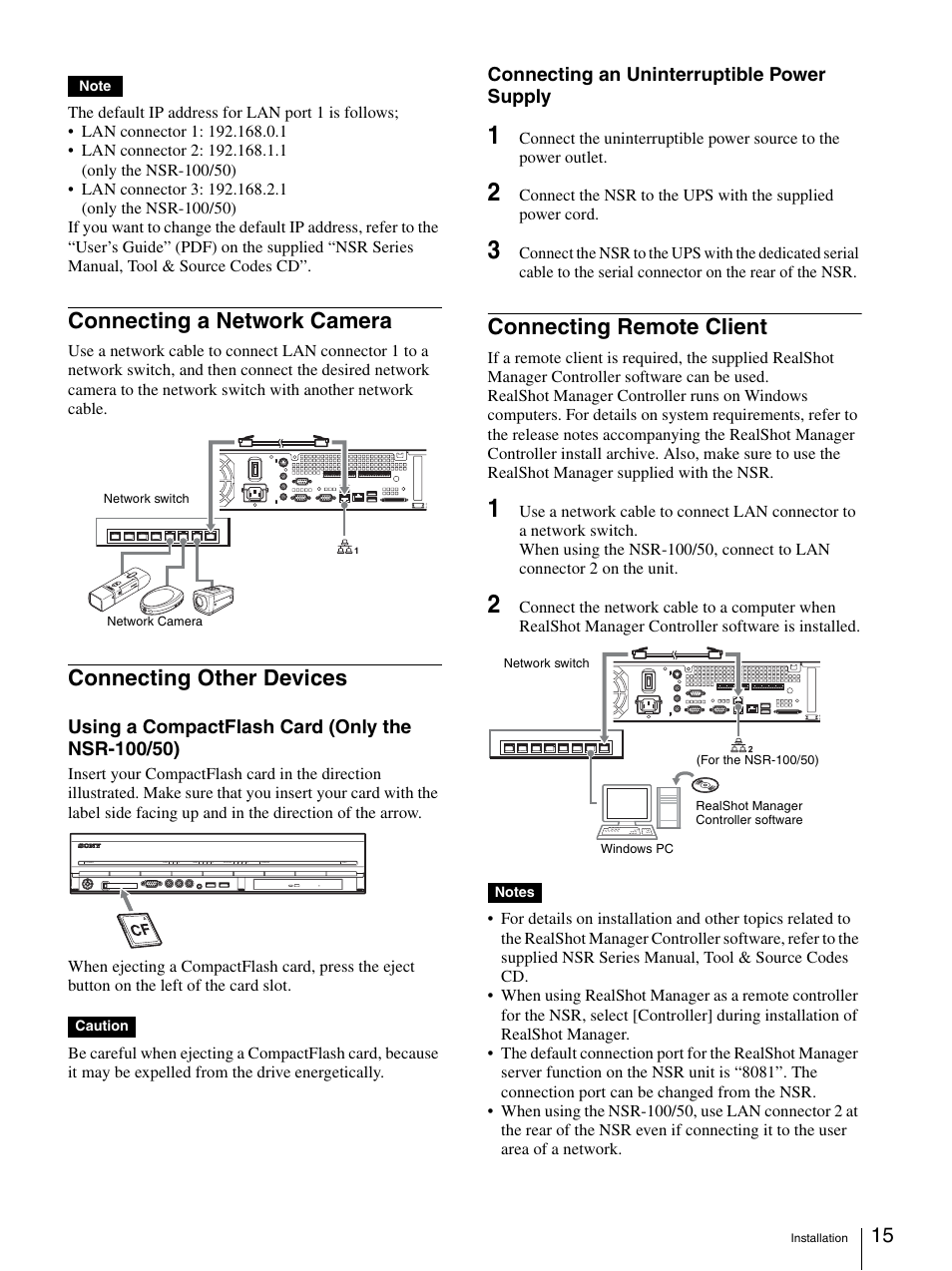 Connecting a network camera, Connecting other devices, Connecting remote client | Sony Security Camera User Manual | Page 15 / 204