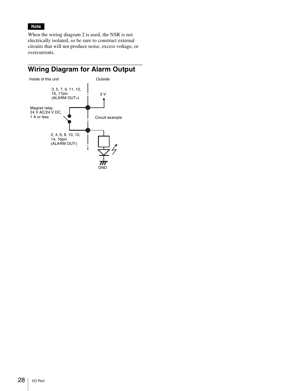 Wiring diagram for alarm output | Sony Security Camera User Manual | Page 28 / 204