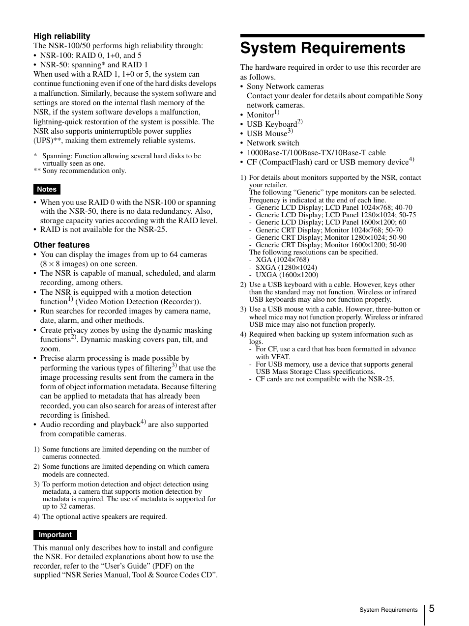 System requirements | Sony Security Camera User Manual | Page 5 / 204