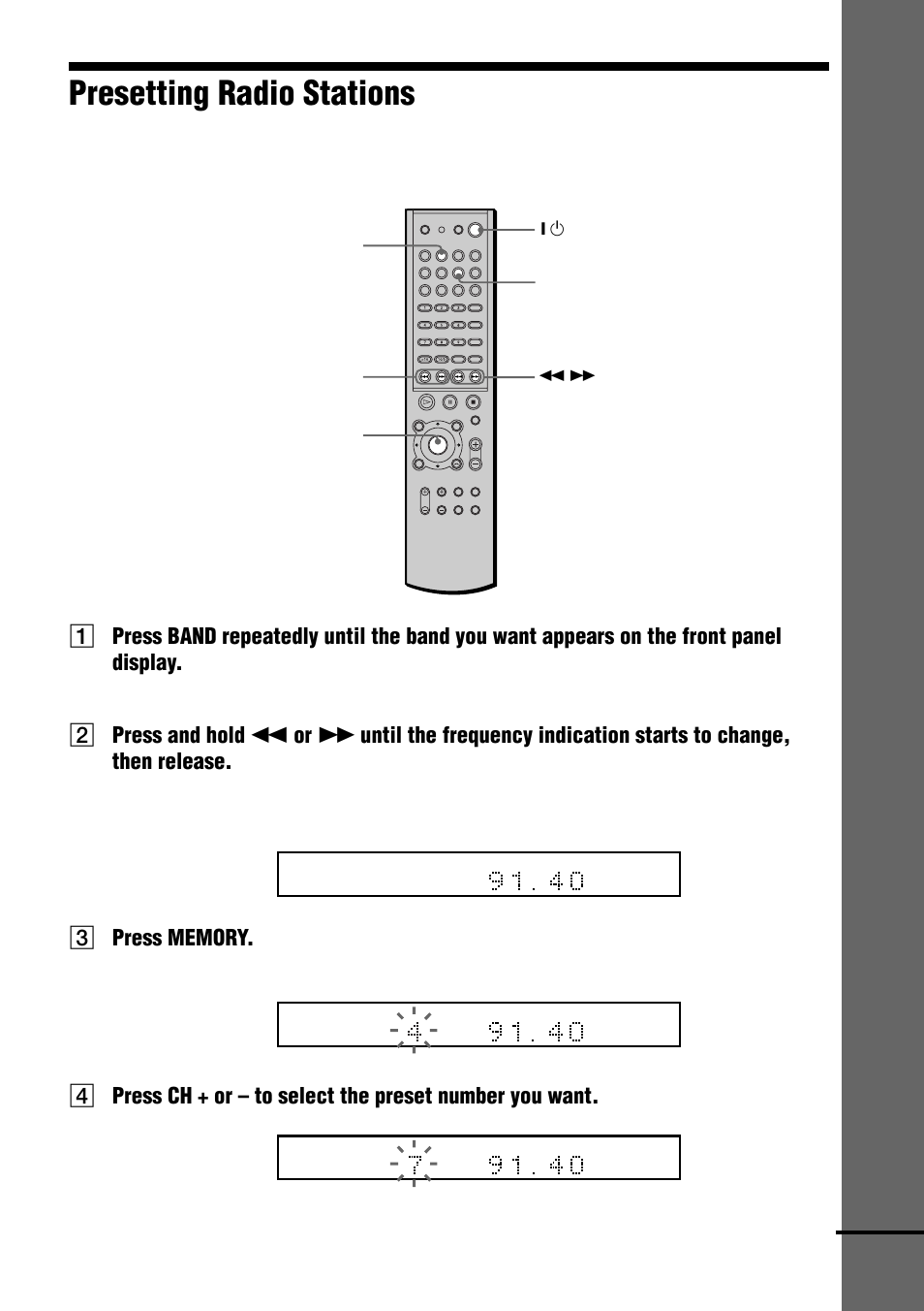 Presetting radio stations, Getting star ted, A preset number appears on the front panel display | Sony AVD-S50ES User Manual | Page 29 / 84