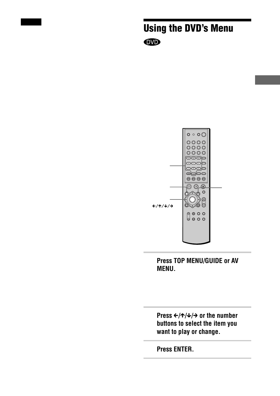 Using the dvd’s menu | Sony AVD-S50ES User Manual | Page 33 / 84