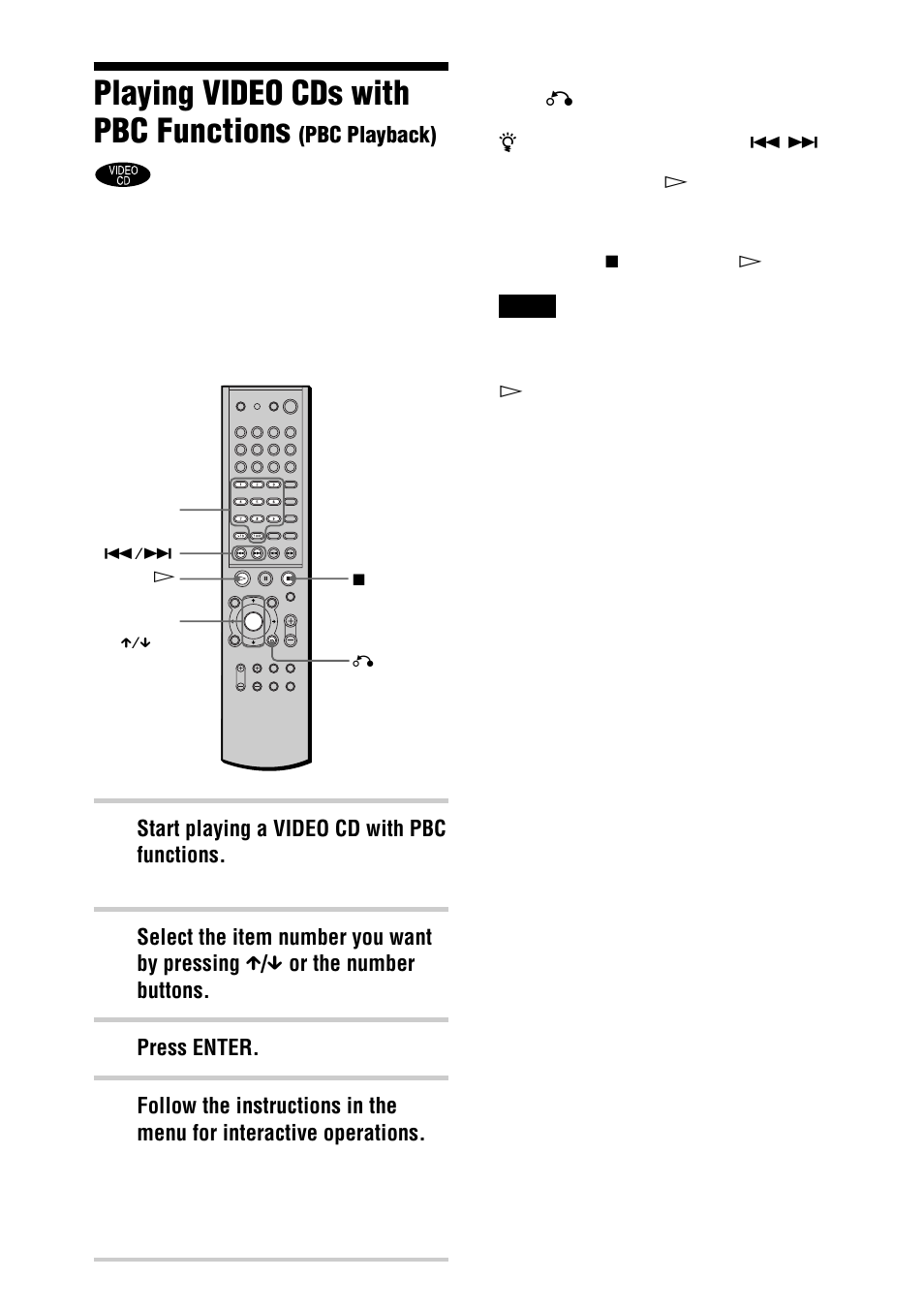 Playing video cds with pbc functions | Sony AVD-S50ES User Manual | Page 34 / 84