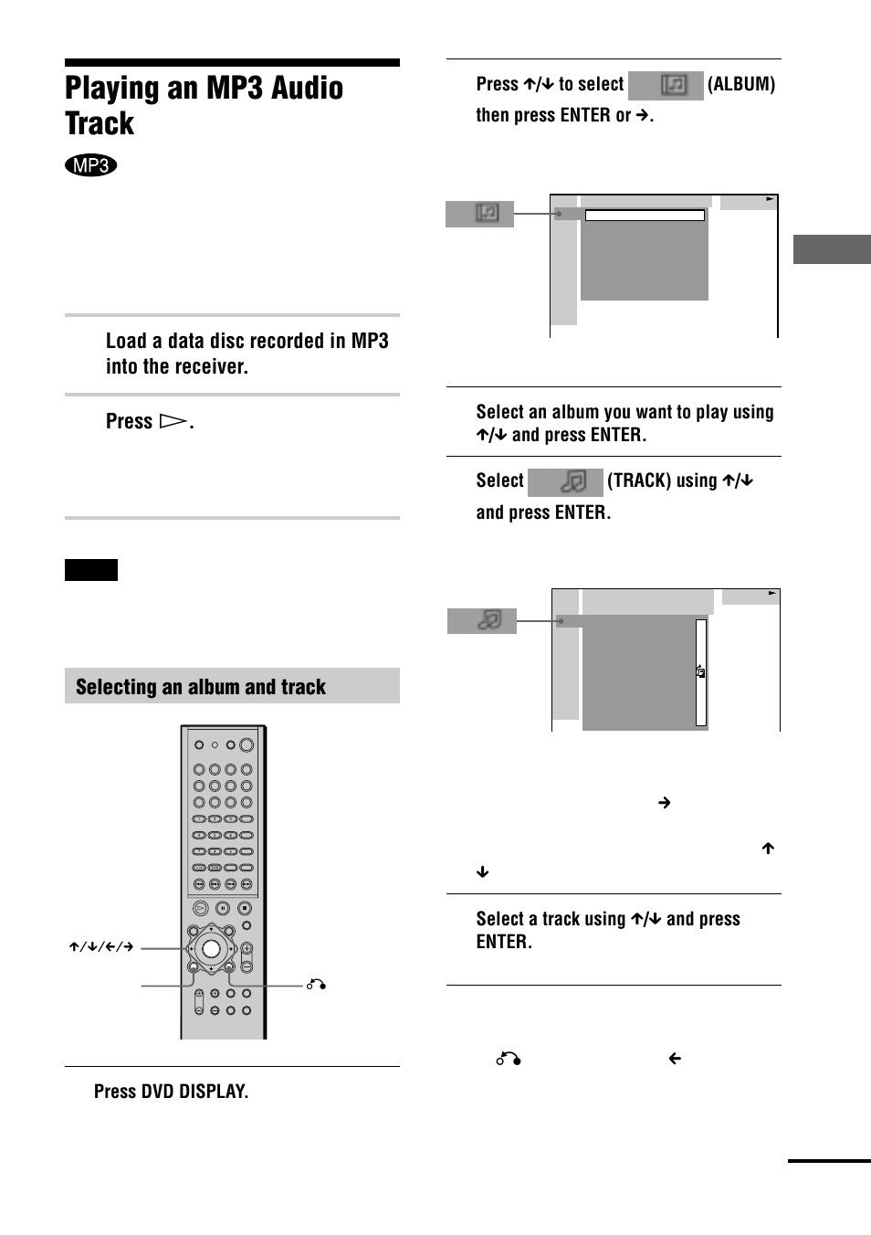 Playing an mp3 audio track | Sony AVD-S50ES User Manual | Page 35 / 84