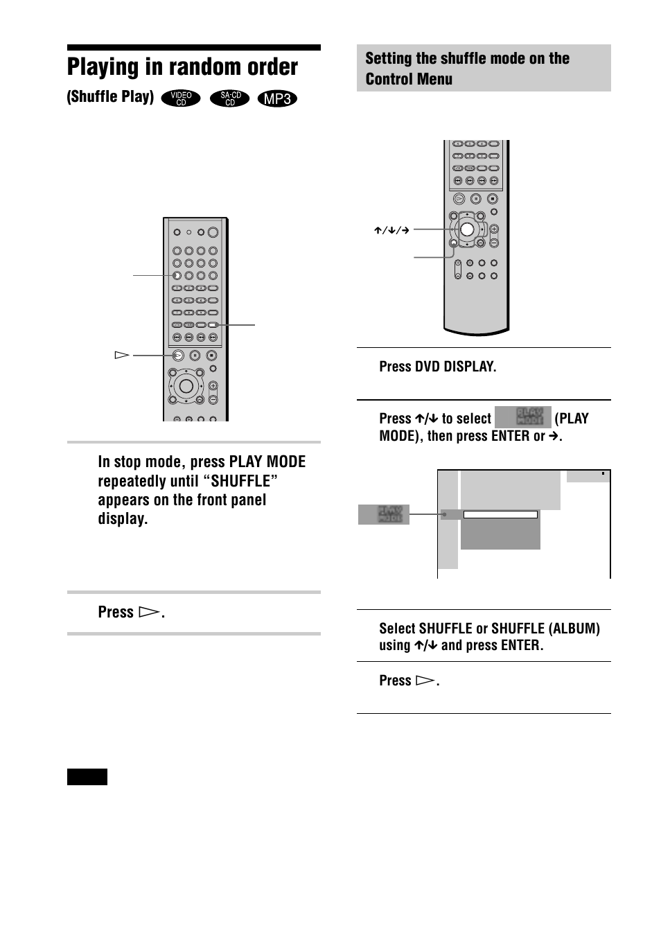 Playing in random order | Sony AVD-S50ES User Manual | Page 38 / 84