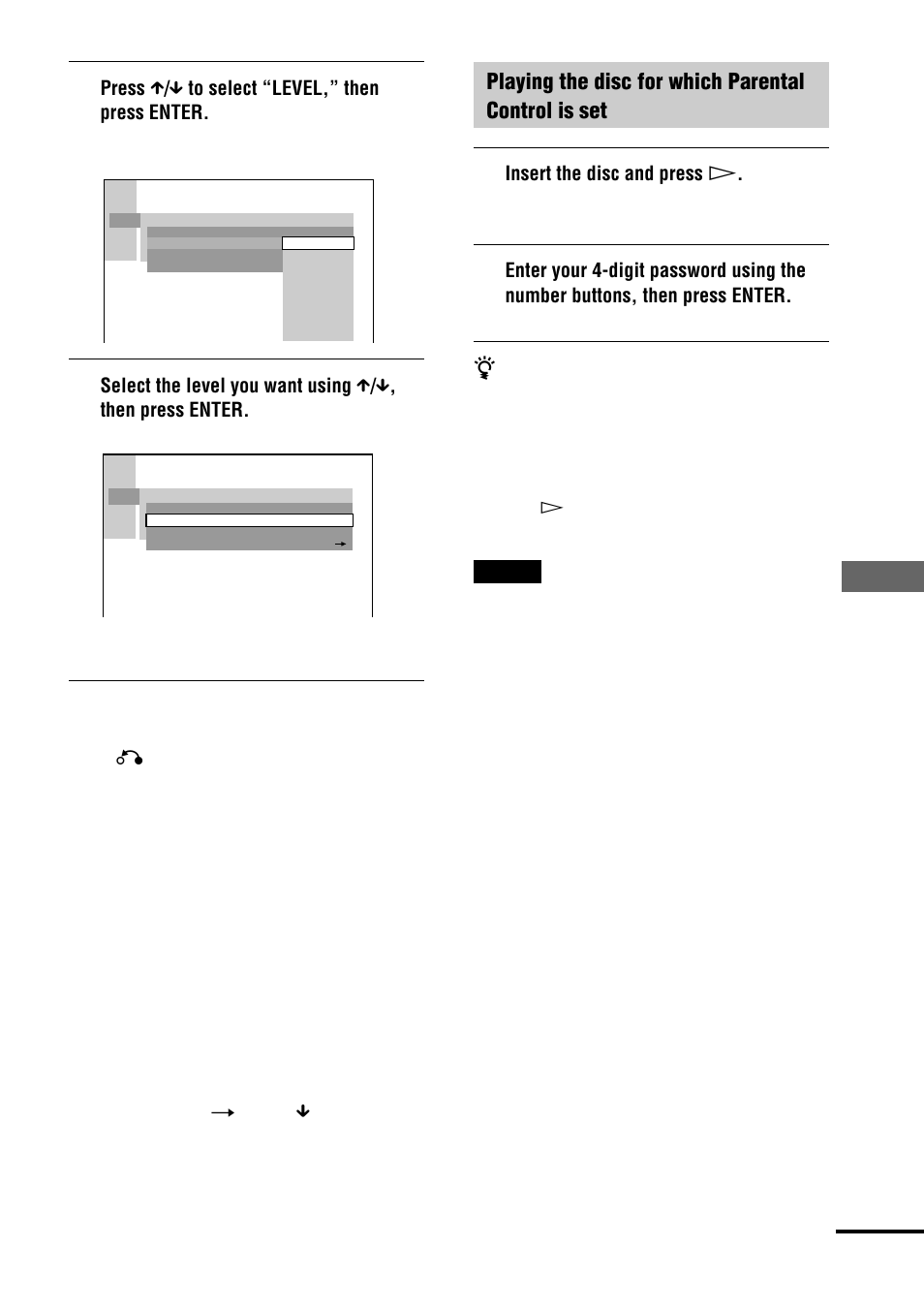 Using v arious additional functions, Playing the disc for which parental control is set | Sony AVD-S50ES User Manual | Page 57 / 84