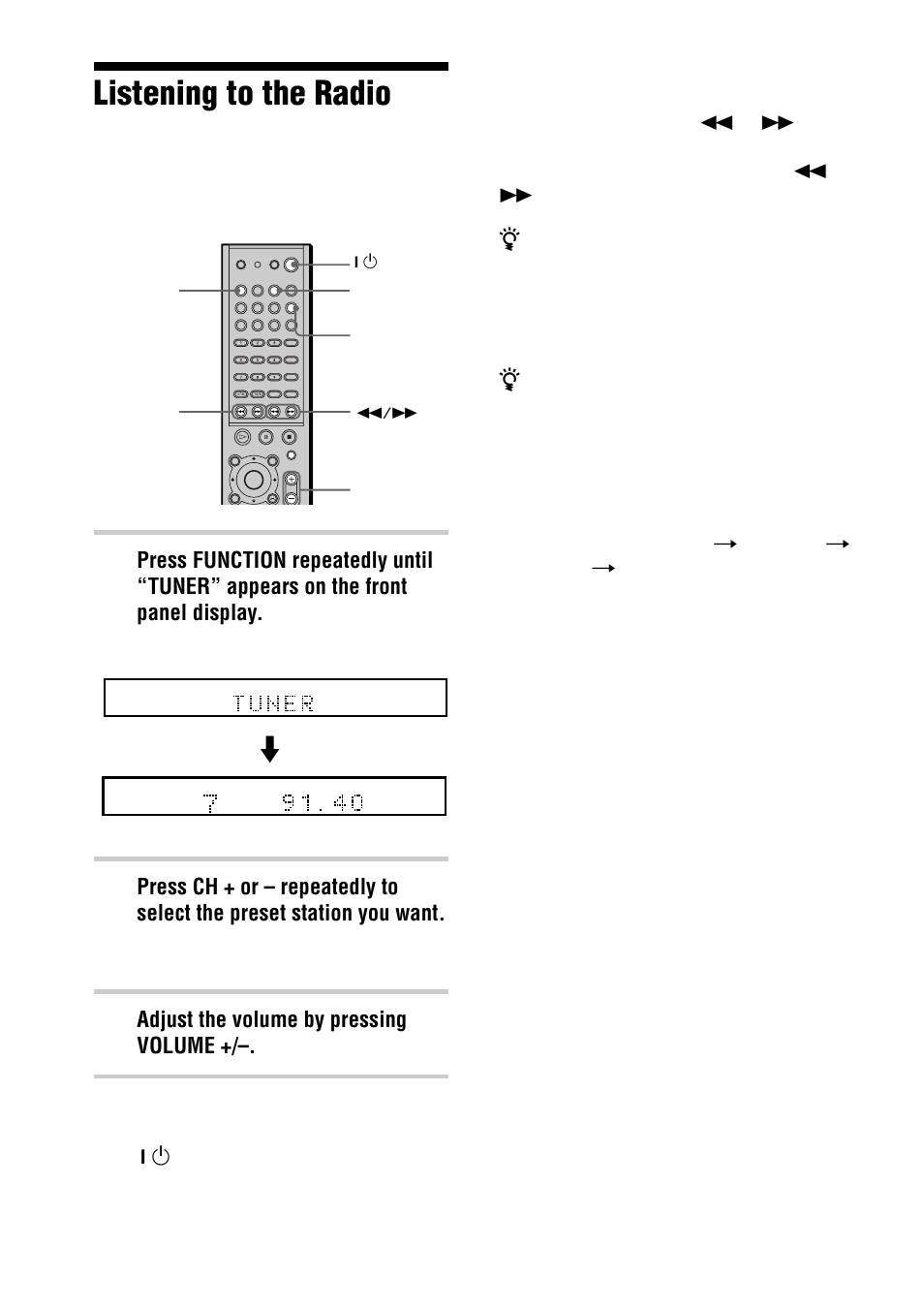 Listening to the radio | Sony AVD-S50ES User Manual | Page 62 / 84