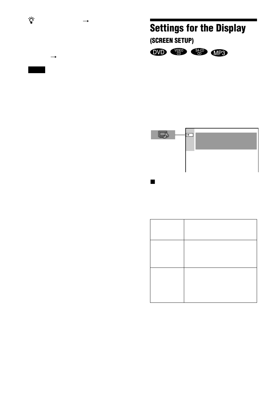 Settings for the display | Sony AVD-S50ES User Manual | Page 66 / 84