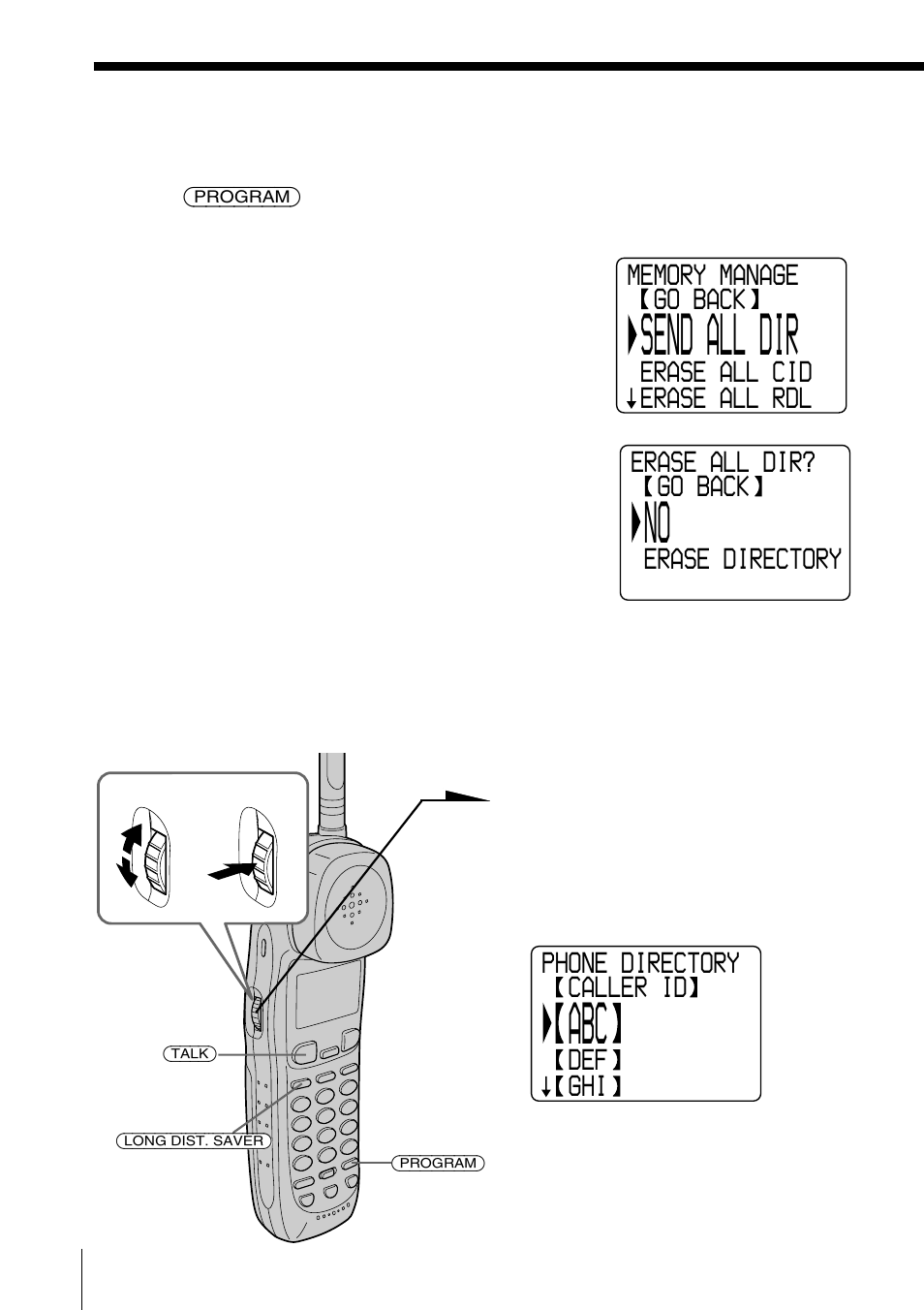 Making calls from the phone directory, Send all dir | Sony SPP-S9226 User Manual | Page 48 / 80