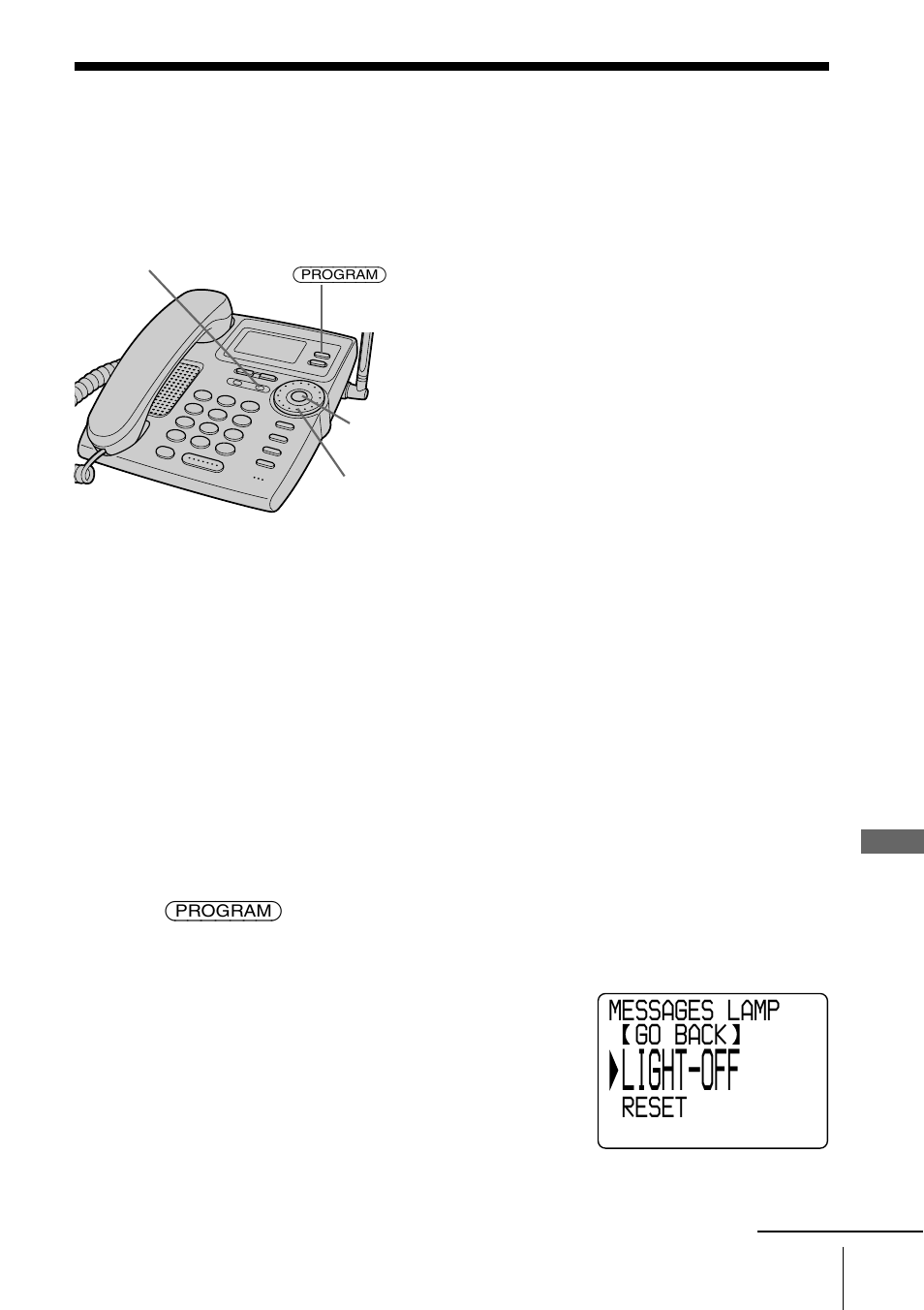 Using visual message waiting service, Using voice mail service, Light-off | Messages lamp go back, Reset | Sony SPP-S9226 User Manual | Page 67 / 80