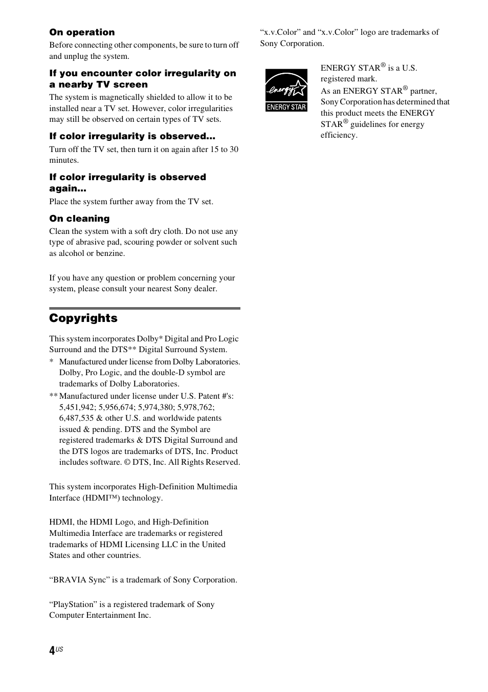 Copyrights | Sony nenuzhniy User Manual | Page 4 / 180