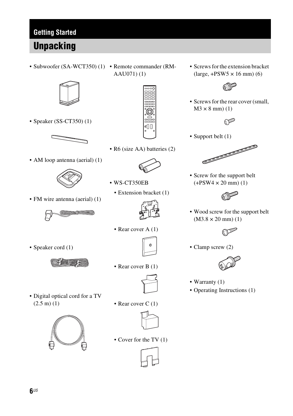 Getting started, Unpacking | Sony nenuzhniy User Manual | Page 6 / 180