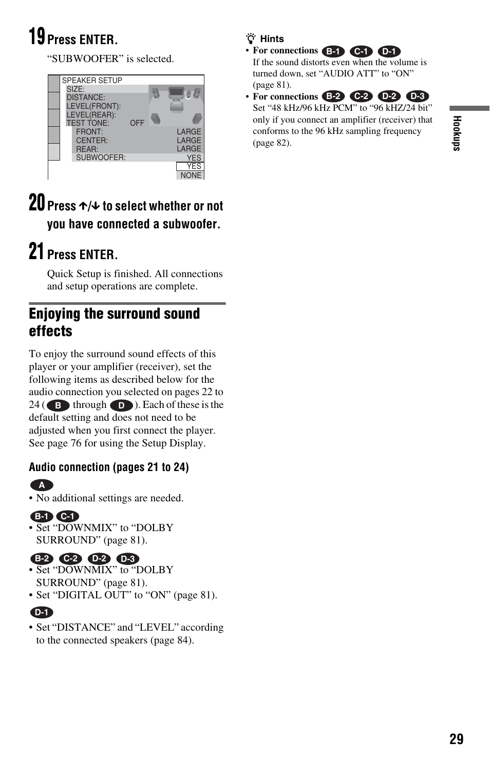 Enjoying the surround sound effects, Press enter | Sony DVP-CX995V User Manual | Page 29 / 96