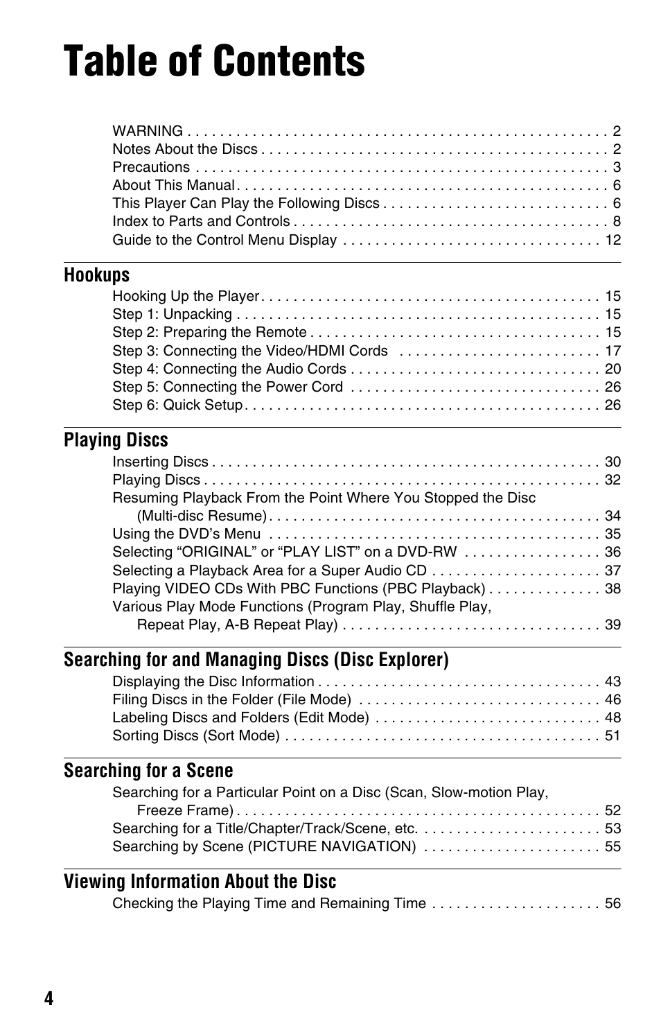 Sony DVP-CX995V User Manual | Page 4 / 96