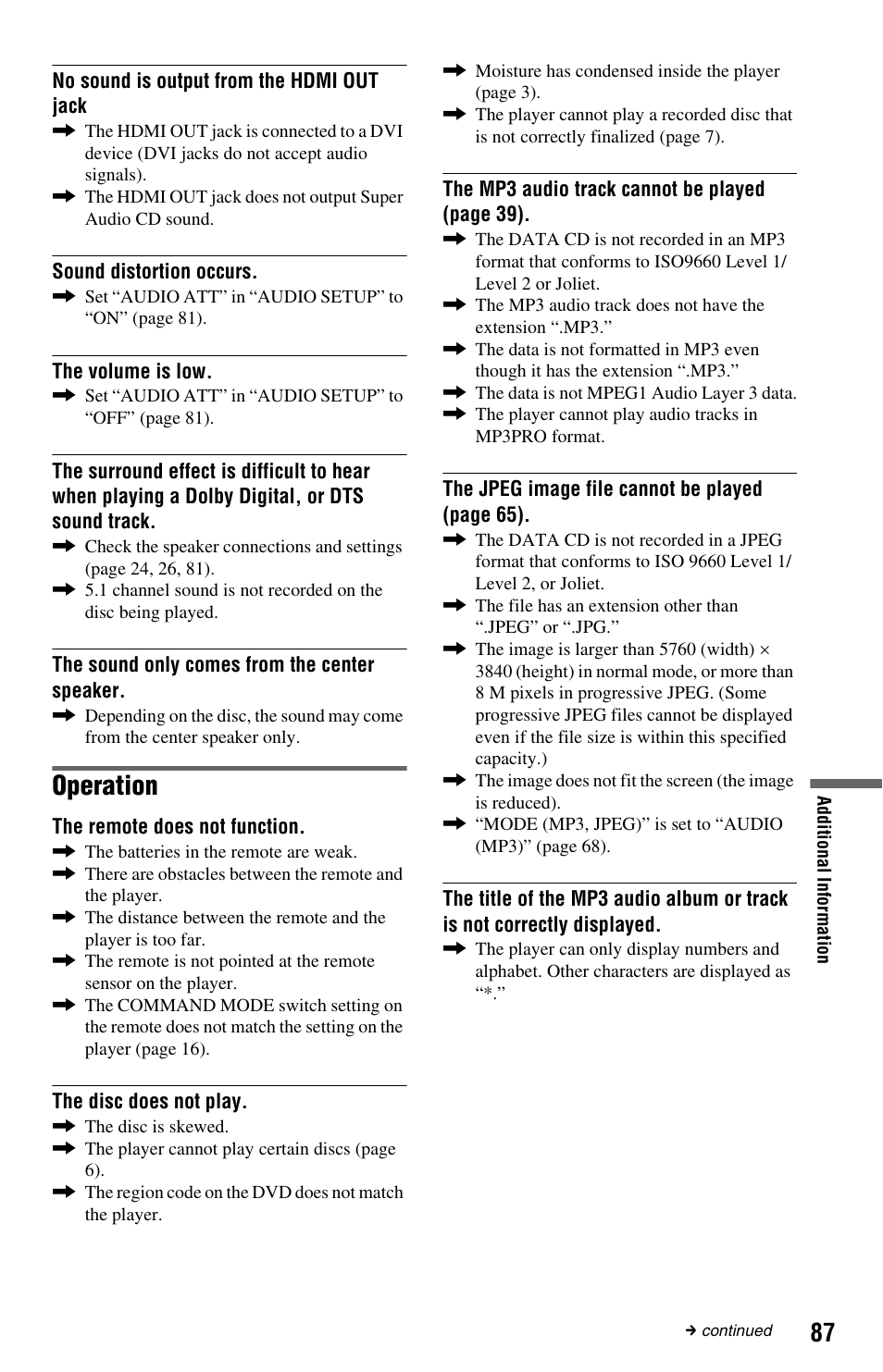 Operation | Sony DVP-CX995V User Manual | Page 87 / 96