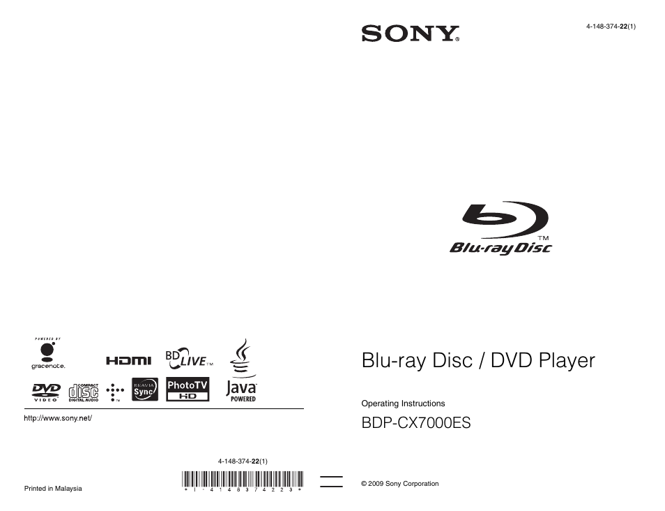 Sony BDP-CX7000ES User Manual | 99 pages