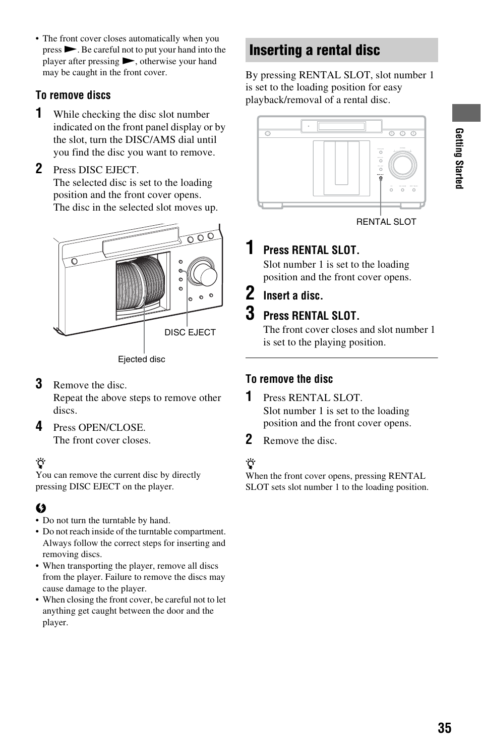 Inserting a rental disc | Sony BDP-CX7000ES User Manual | Page 35 / 99