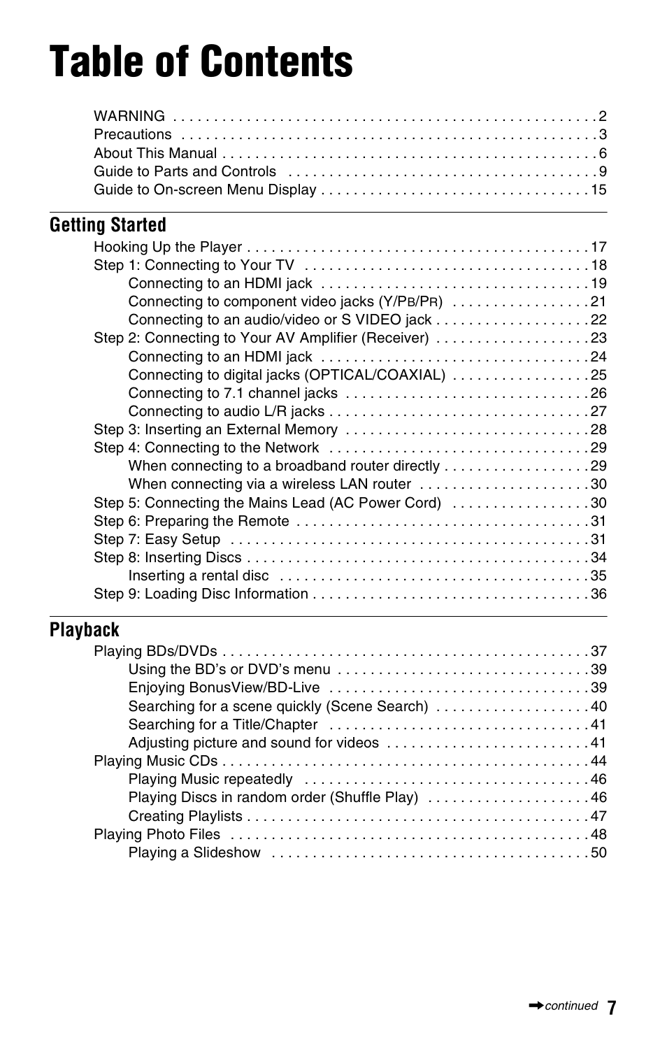 Sony BDP-CX7000ES User Manual | Page 7 / 99