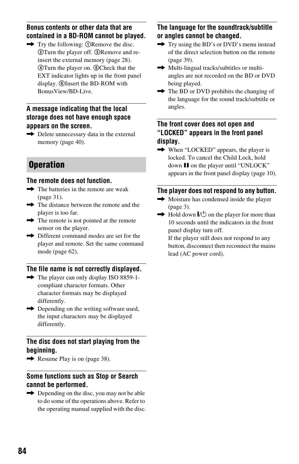 Operation | Sony BDP-CX7000ES User Manual | Page 84 / 99