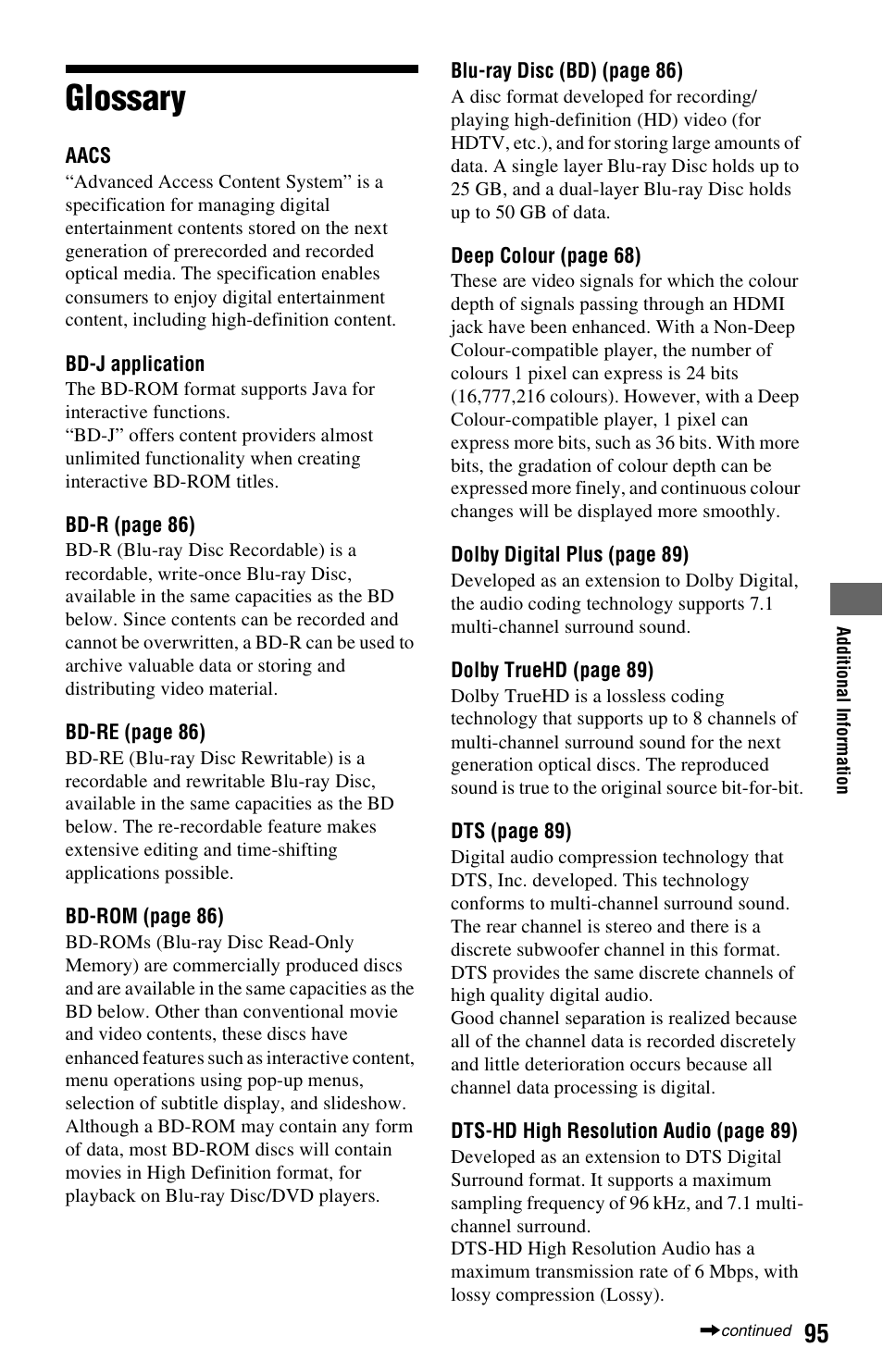Glossary | Sony BDP-CX7000ES User Manual | Page 95 / 99